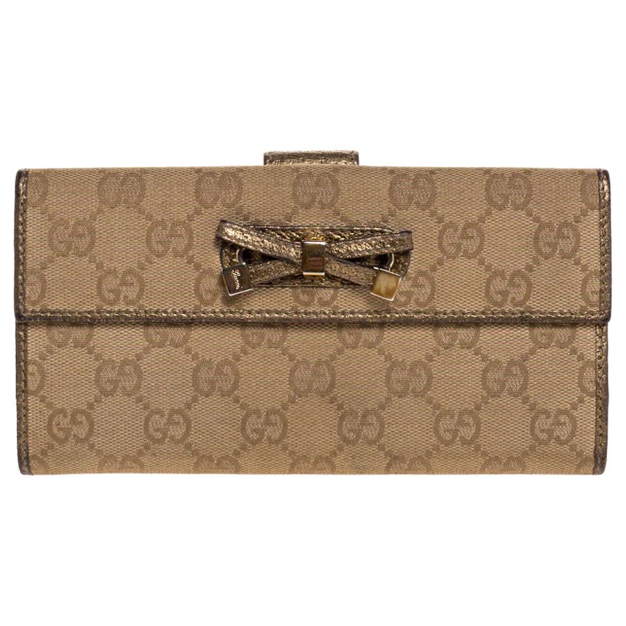 Gucci Gold/Beige GG Canvas and Leather Princy Continental Wallet