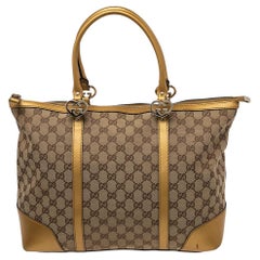 Gucci Gold/Beige GG Canvas and Leather Tote