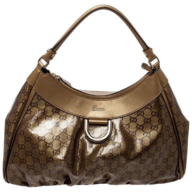 Gucci Gold/Beige GG Crystal and Leather D Ring Hobo at 1stDibs | gucci ring