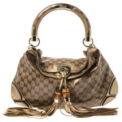 Gucci Gold/Beige GG Crystal Canvas and Leather Medium Babouska Indy Hobo