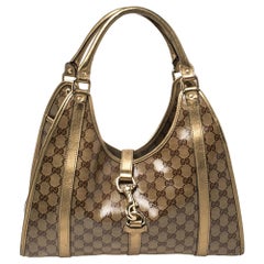 Gucci Gold/Beige GG Crystal Canvas and Leather Medium Joy Shoulder Bag