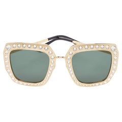 Used Gucci Gold/Black Crystals Square Oversized Sunglasses