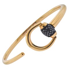 Gucci Gold Black Diamond Horsebit Cuff Bracelet