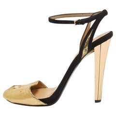 Gucci Gold/Black Leather and Suede Ankle Strap Sandals Size 40