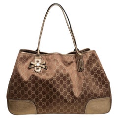 Gucci Gold/Brown GG Fabric and Leather Large Princy Tote