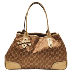 Gucci Gold/Brown GG Satin and Leather Princy Tote
