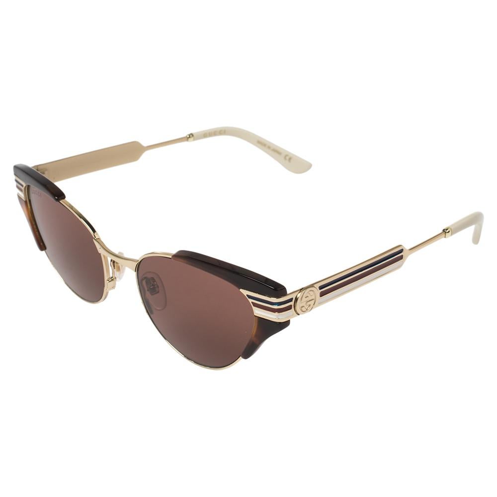 Gucci Gold/Brown GG0522S Cat Eye Sunglasses In Excellent Condition In Dubai, Al Qouz 2