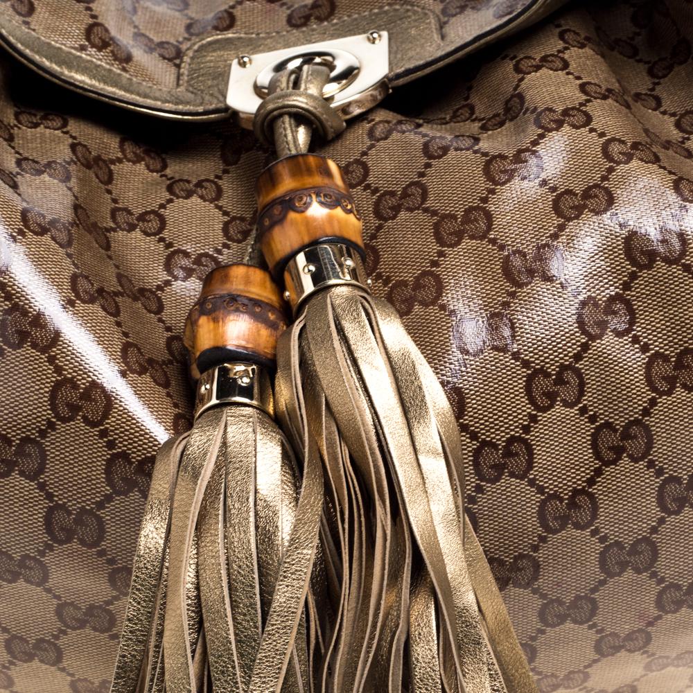 Gucci Gold Crystal Canvas and Leather Medium Babouska Indy Hobo 2