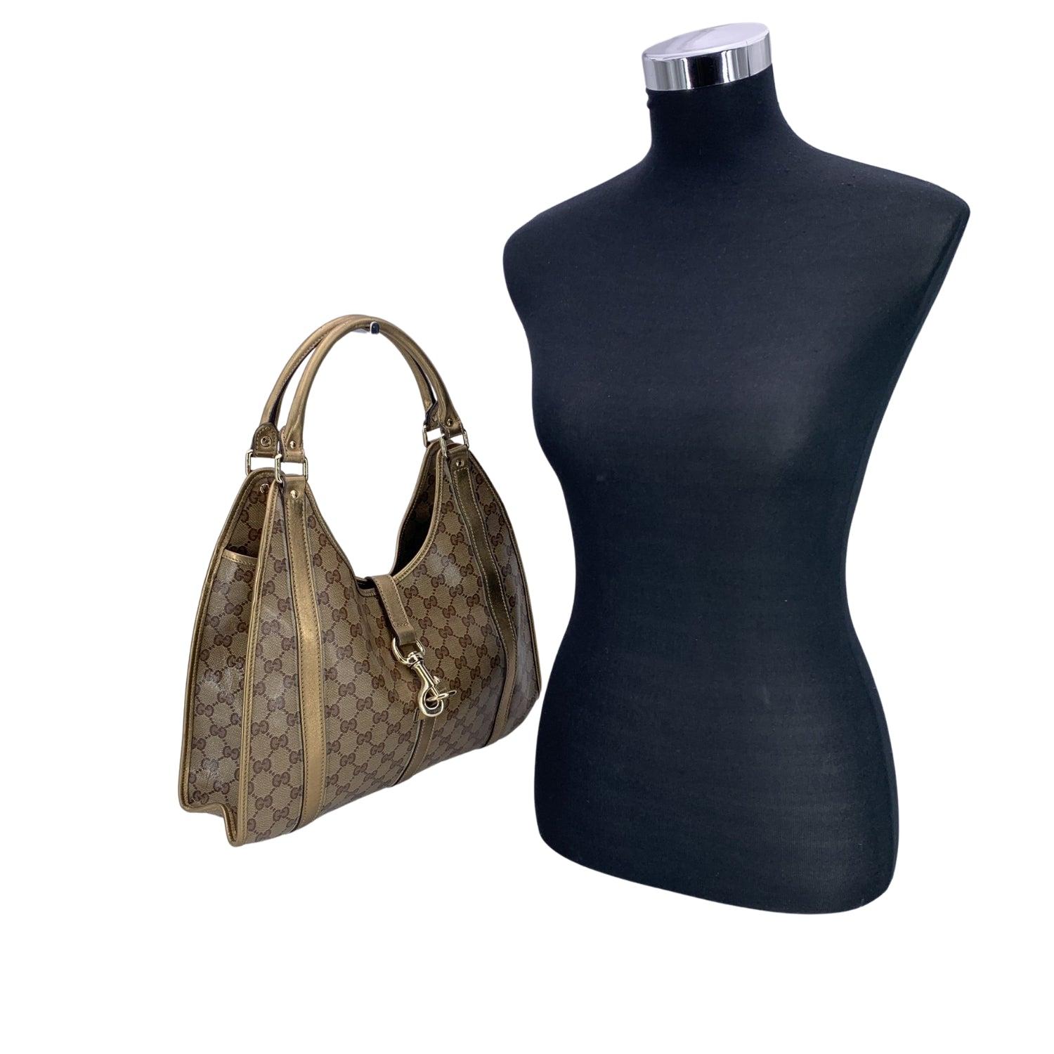 Gucci Gold Crystal GG Canvas Pushlock Bardot Hobo Bag im Zustand „Gut“ im Angebot in Rome, Rome