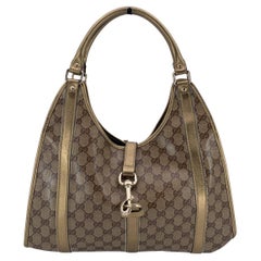 Gucci Gold Crystal GG Canvas Pushlock Bardot Hobo Bag