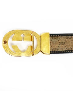 GUCCI Gold Double G Black/ Brown Leather Belt
