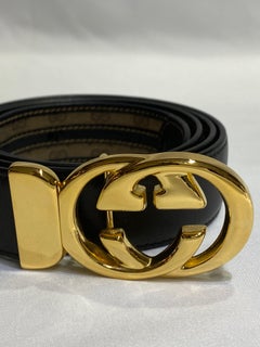 GUCCI Gold Double G Black/ Brown Leather Belt