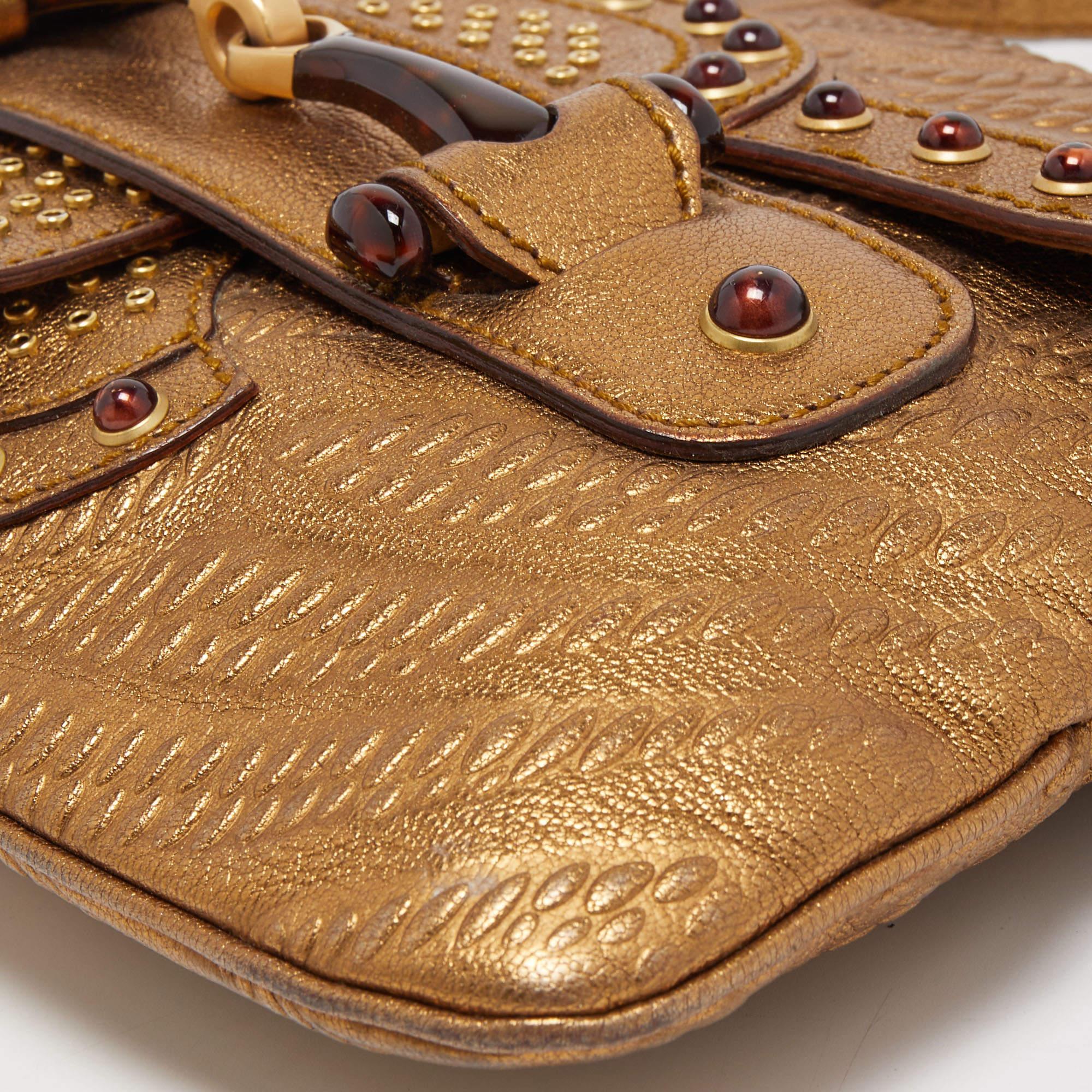 Gucci Gold Embossed Leather Pelham Runway Flap Bag 5