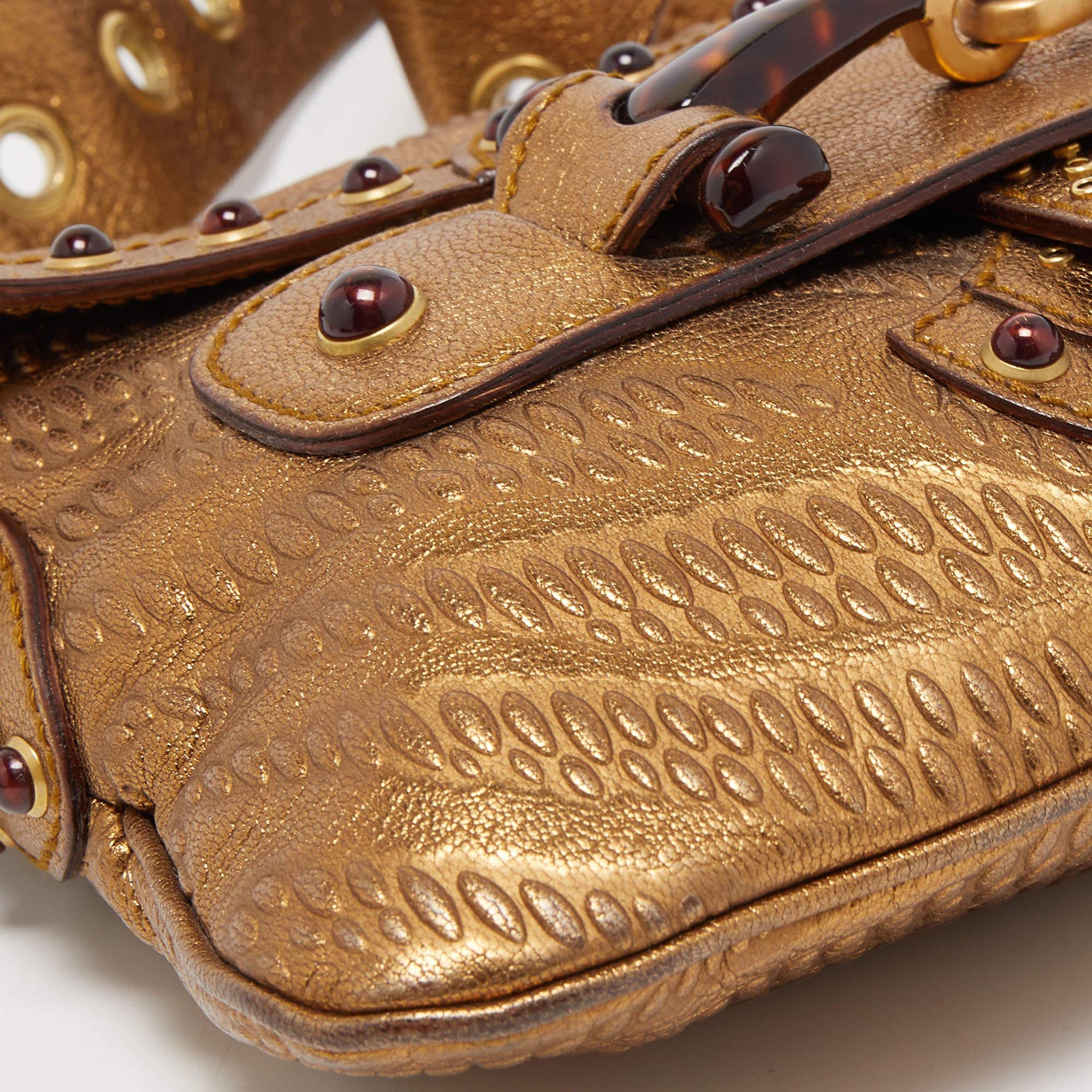 Gucci Gold Embossed Leather Pelham Runway Flap Bag 6