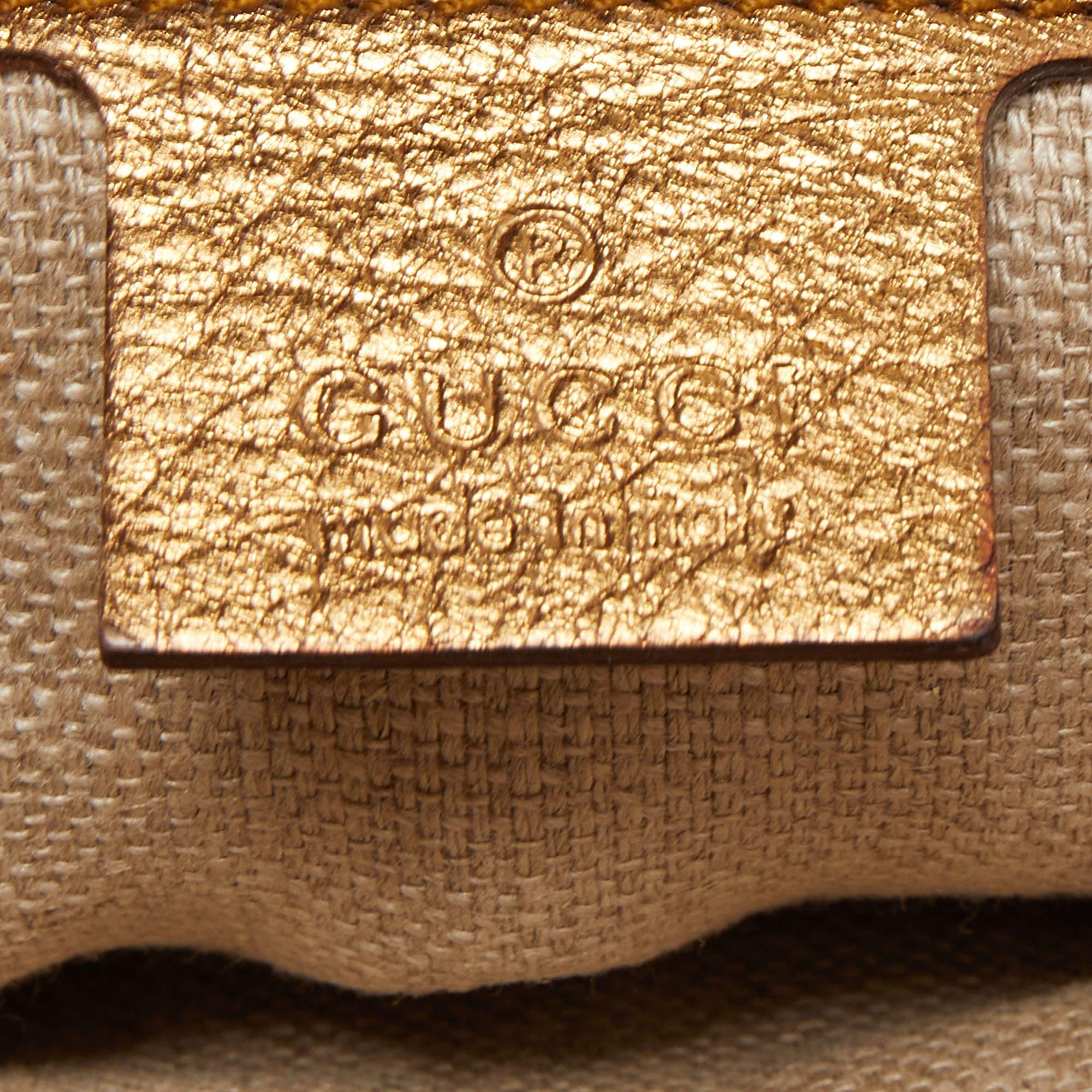 Gucci Gold Embossed Leather Pelham Runway Flap Bag 2