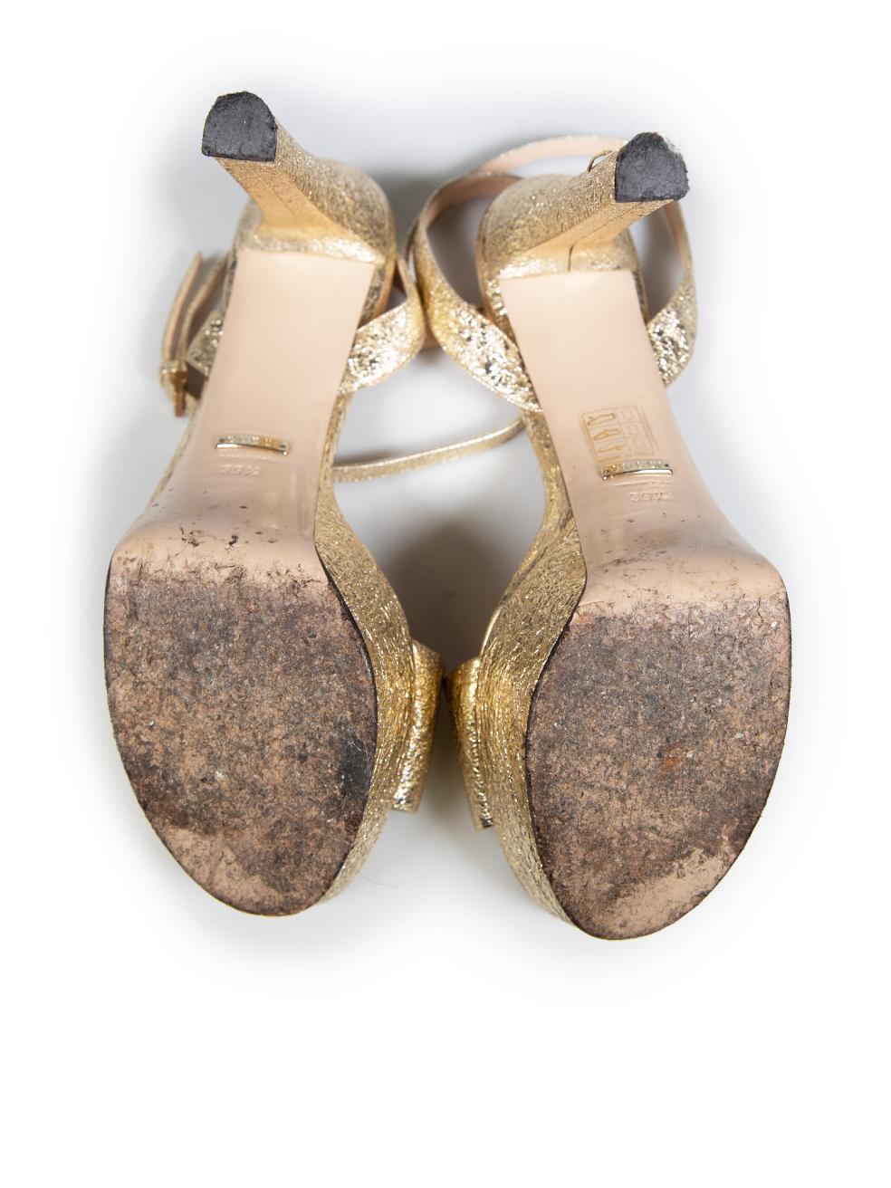 Women's Gucci Gold Foil Leather Platform Sandals Size IT 39.5