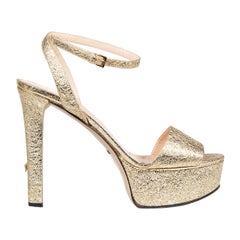 Gucci Gold Foil Leather Platform Sandals Size IT 39.5