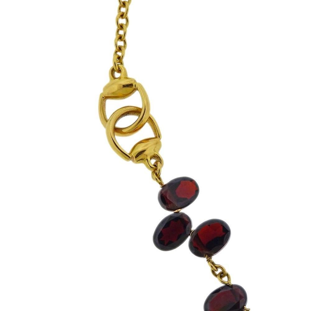 Gucci Gold Garnet Smokey Quartz Pendant Necklace In Excellent Condition For Sale In New York, NY
