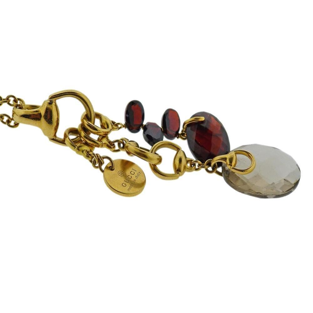 Gucci Gold Garnet Smokey Quartz Pendant Necklace For Sale 1