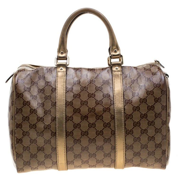Gucci Gold GG Crystal Canvas Medium Joy Boston Bag For Sale at 1stdibs