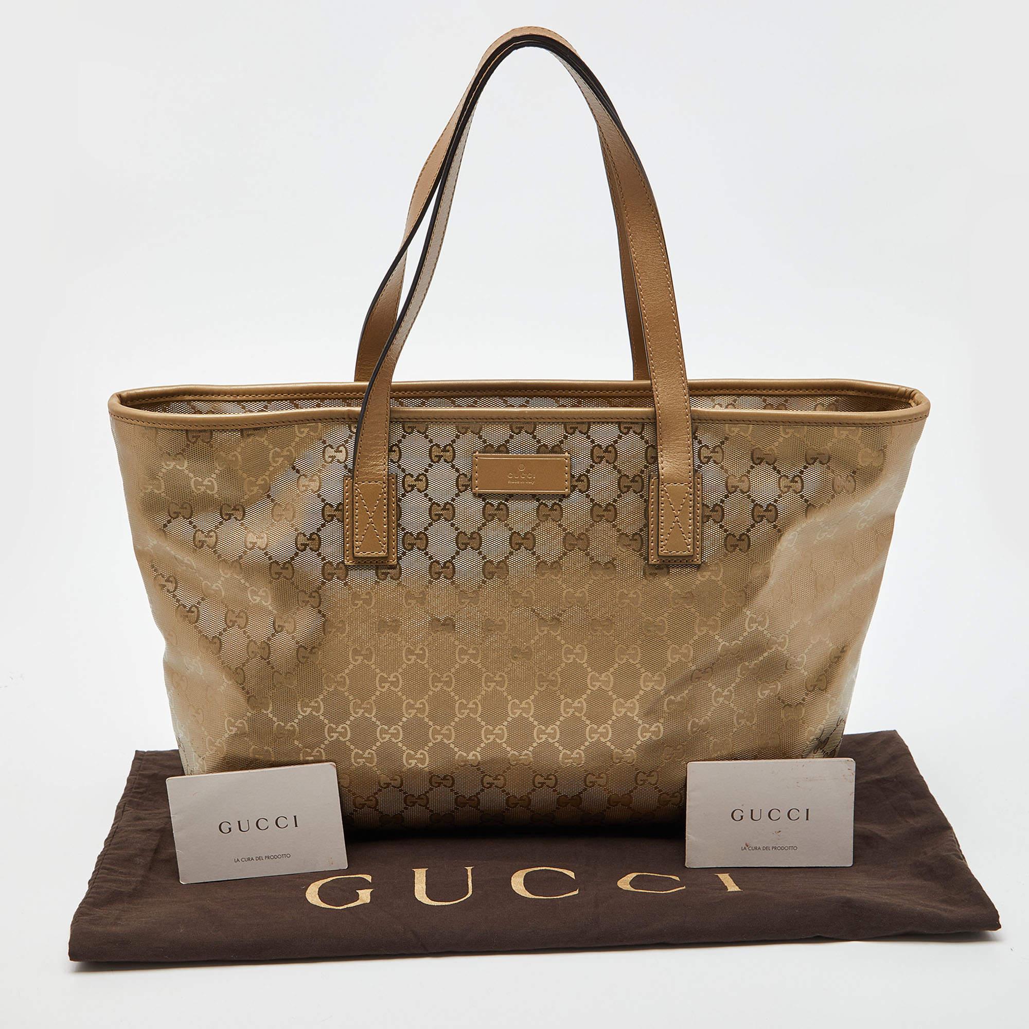 Gucci Gold GG Imprime Canvas and Leather Shopper Tote 8