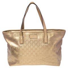 Gucci Gold GG Imprime Canvas and Leather Top Zip Shopper Tote