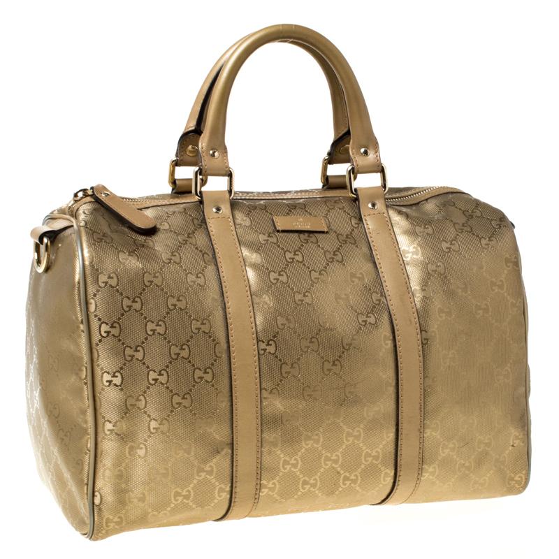 Brown Gucci Gold GG Imprime Canvas Medium Joy Boston Bag