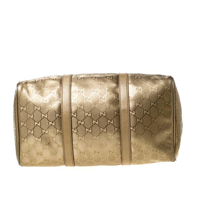 Women's Gucci Gold GG Imprime Canvas Medium Joy Boston Bag