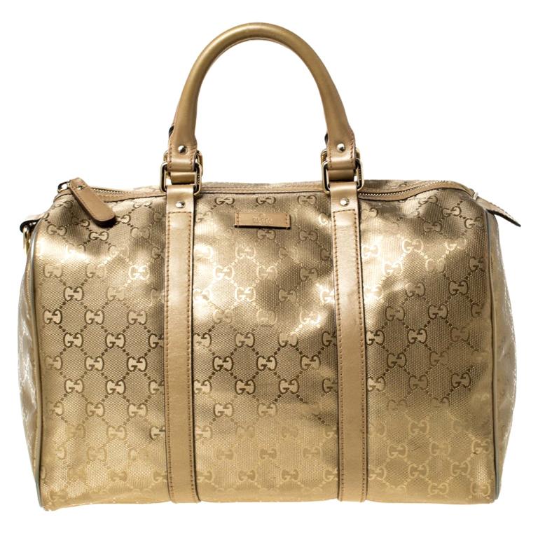 Gucci Gold GG Imprime Canvas Medium Joy Boston Bag For Sale at 1stDibs