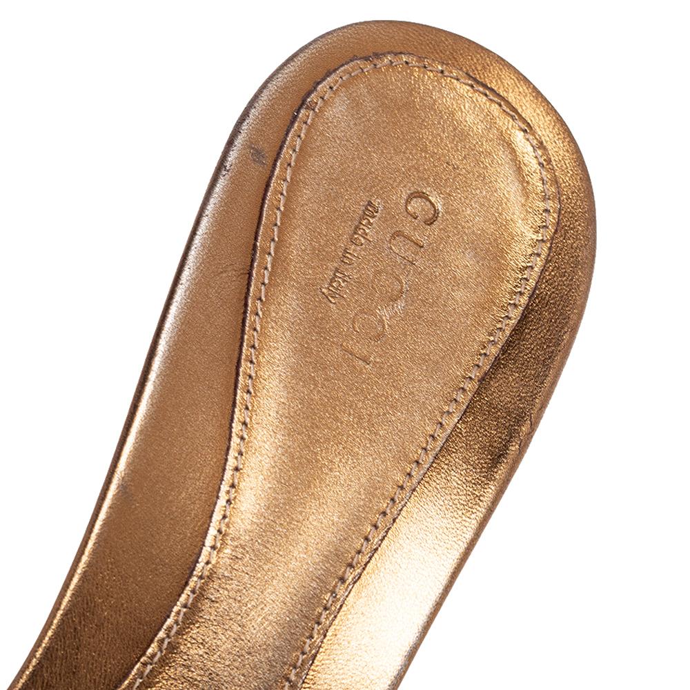 Women's Gucci Gold GG Lurex Fabric Horsebit Slide Sandals Size 40