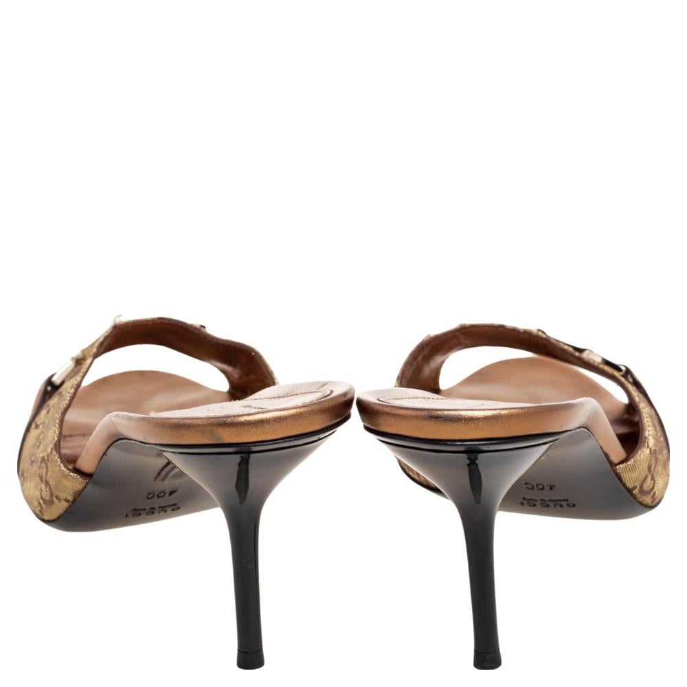 Gucci Gold GG Lurex Fabric Horsebit Slide Sandals Size 40 1