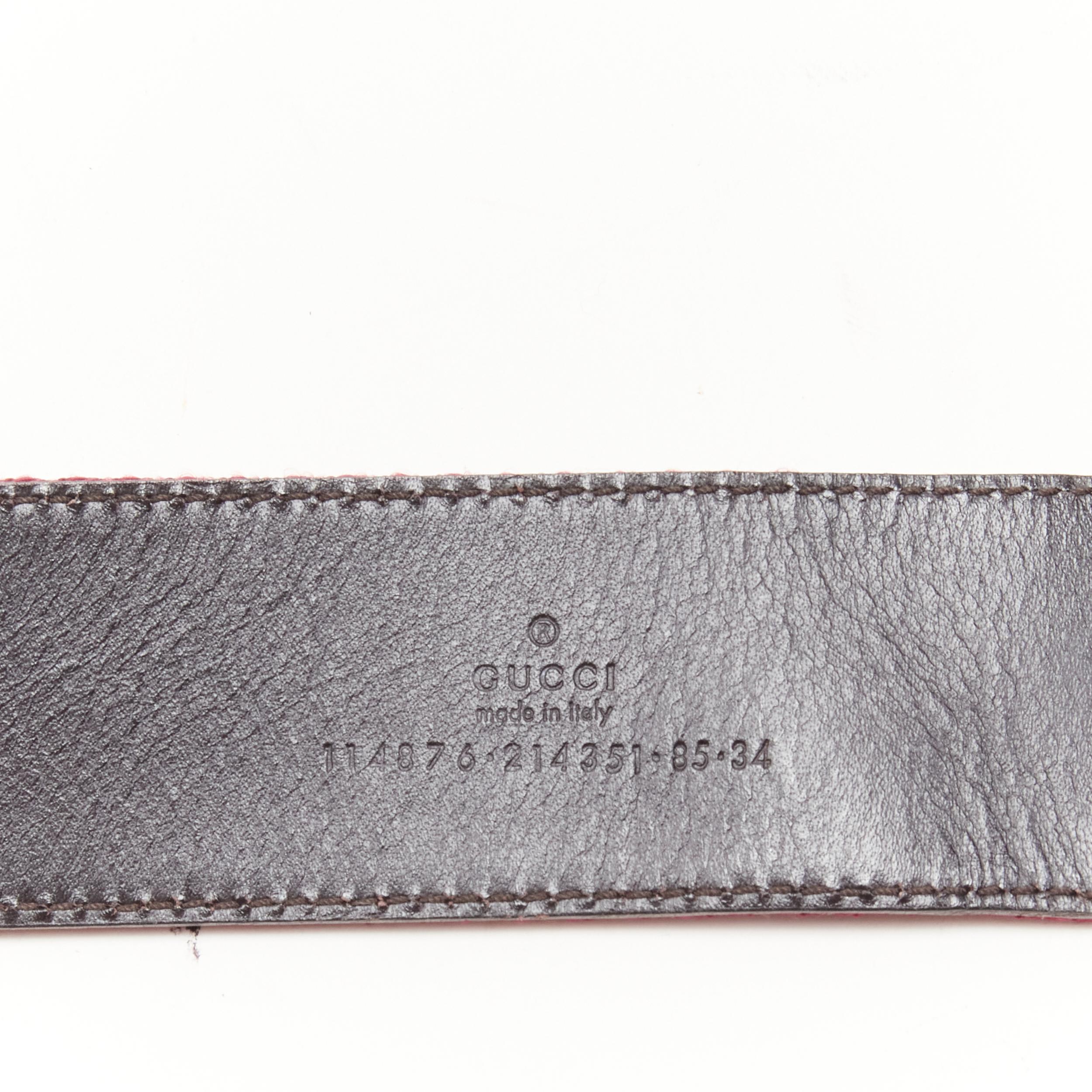 GUCCI gold GG metal buckle signature red green web nylon belt 85cm 34