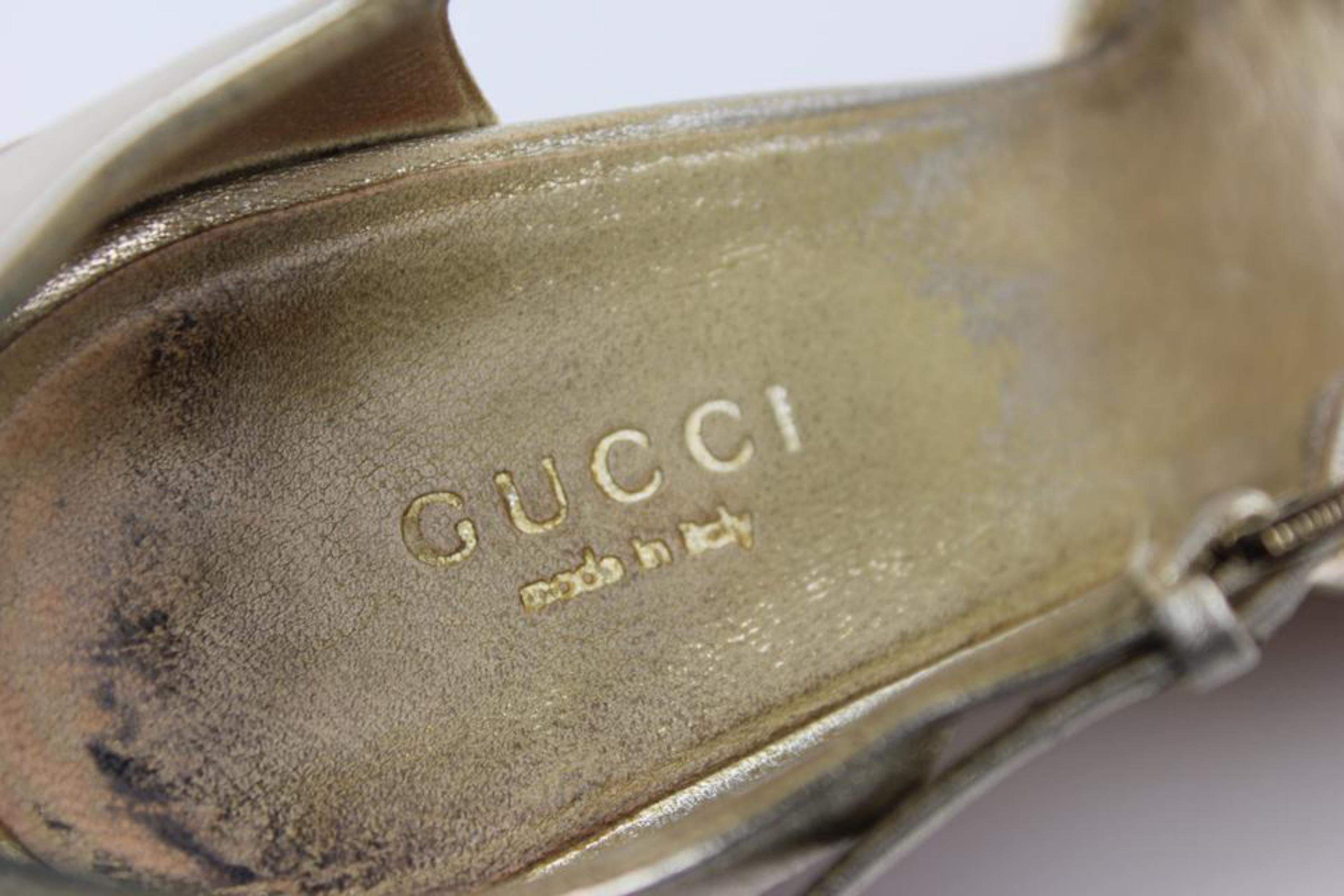 Gucci Gold Ggsl117 Pelle S Gomma Cork Sandals Wedges For Sale 5