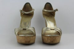 Gucci Gold Ggsl117 Pelle S Gomma Cork Sandals Wedges