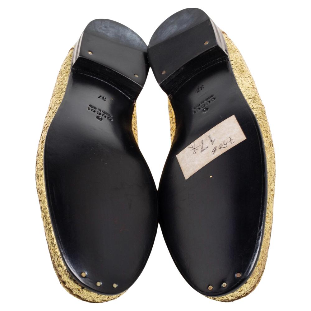 Women's Gucci Gold Glitter Horsebit Loafers Size 37