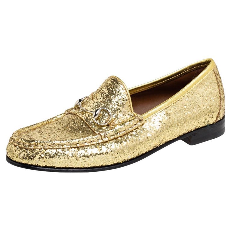 Gucci Gold Glitter Horsebit Loafers Size 37 at 1stDibs | gucci loafer with  gold leaf, gucci glitter loafers, gucci gold loafers