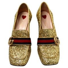 Gucci Gold Glitter Peyton Marmont Loafer Pumps