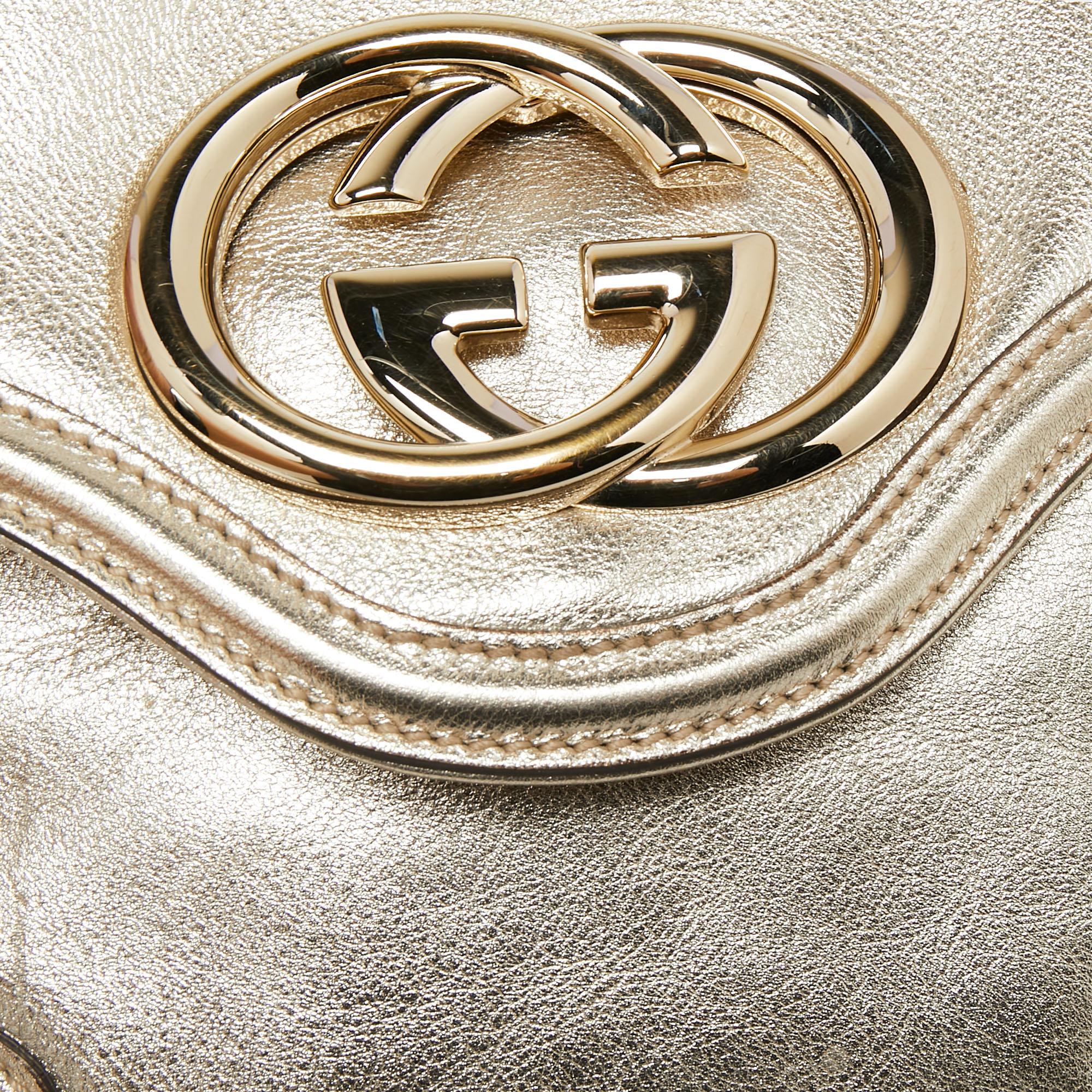 Gucci Gold Glossy Leather Small Britt Tassel Hobo 5