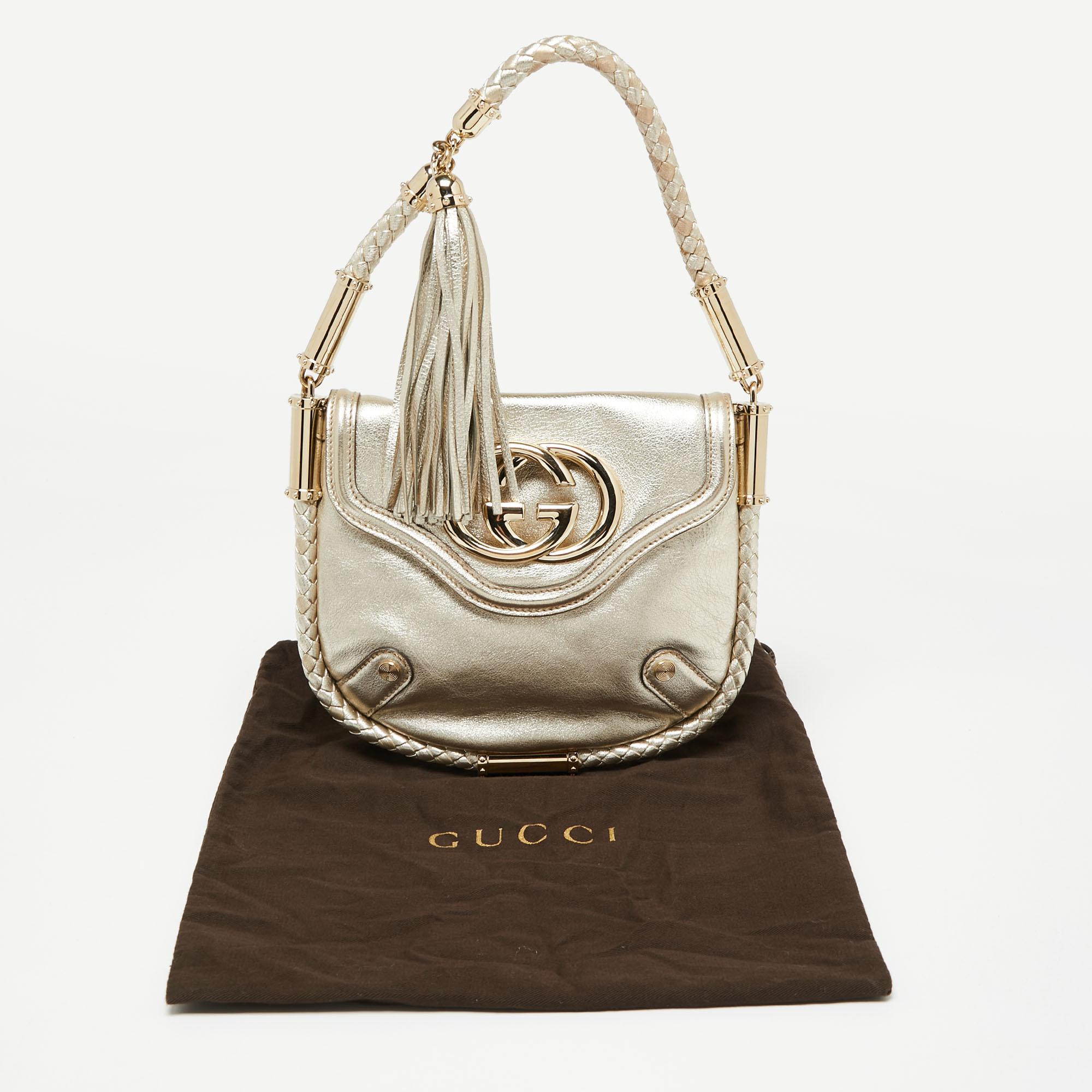 Gucci Gold Glossy Leather Small Britt Tassel Hobo 8