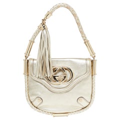 Gucci Gold Glossy Leather Small Britt Tassel Hobo