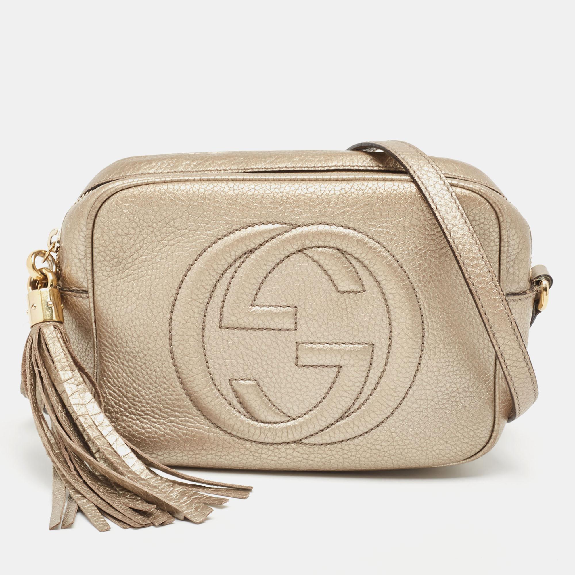 Gucci Gold Grained Leather Small Soho Disco Crossbody Bag 6