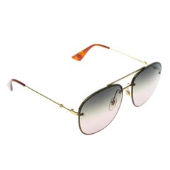 Gucci Gold/Green Gradient GG0227S Aviator Sunglasses
