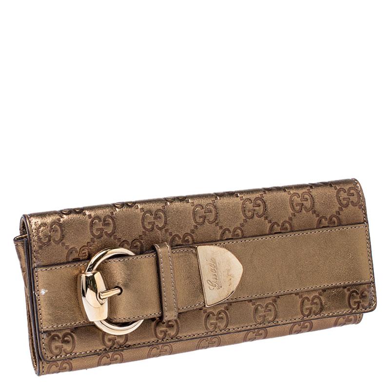 Brown Gucci Gold Guccissima Leather Buckle Continental Wallet