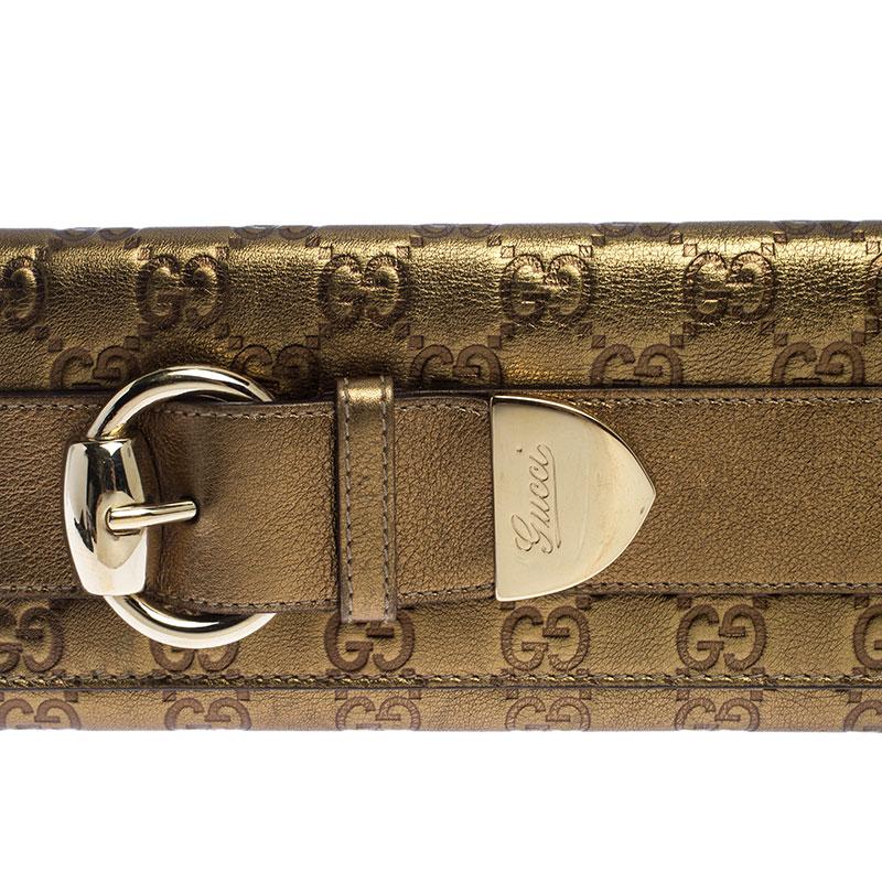 Gucci Gold Guccissima Brieftasche aus Leder mit Lederschnalle Damen im Angebot