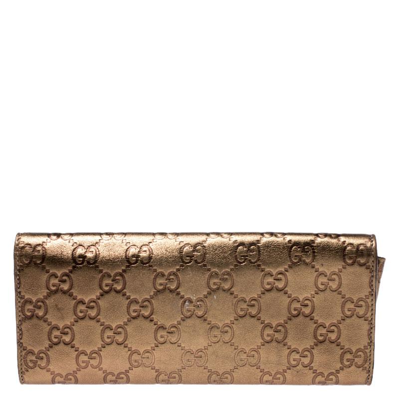 Gucci Gold Guccissima Leather Buckle Continental Wallet 2