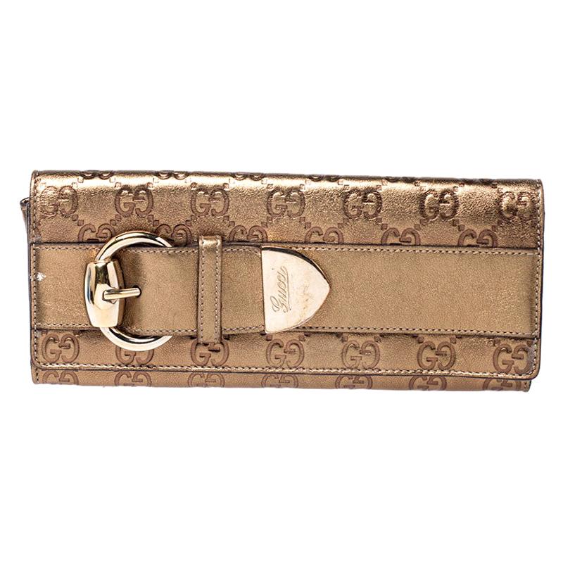 Gucci Gold Guccissima Leather Buckle Continental Wallet