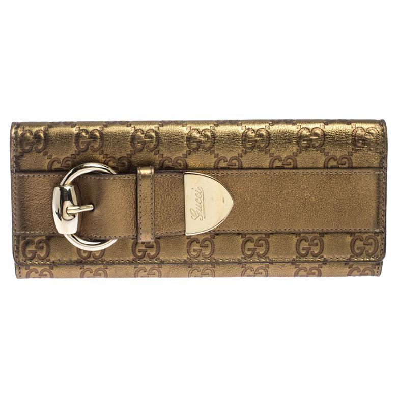 Gucci Gold Guccissima Leather Buckle Continental Wallet For Sale