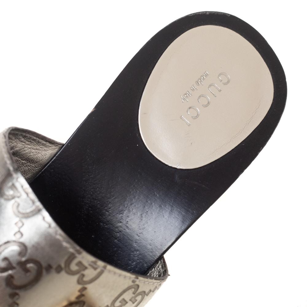 Gray Gucci Gold Guccissima Leather Icon Bit Clog Sandals Size 41