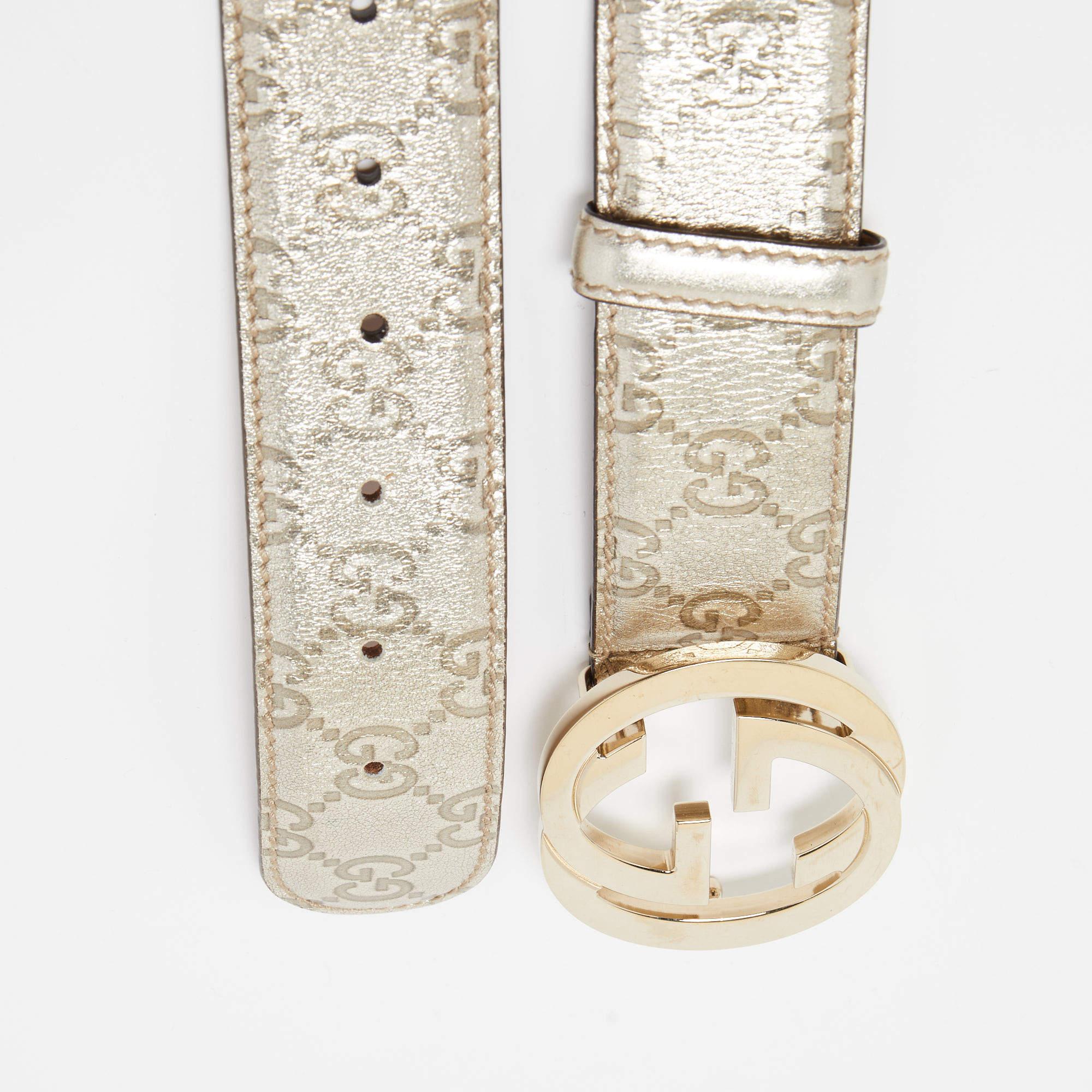 Women's Gucci Gold Guccissima Leather Interlocking G Belt 90CM