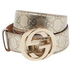 Gucci Gold Guccissima Leather Interlocking G Belt 90CM